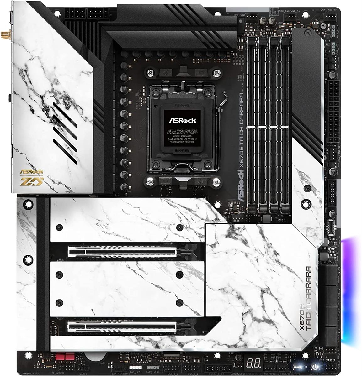 ASRock X670E Taichi Carrara - Motherboard - E-ATX - Socket AM5 - AMD X670E Chipsatz - USB 3.2 Gen 1, USB 3.2 Gen 2, USB4, USB-C 3.2 Gen 2x2 - Bluetooth, 2.5 Gigabit LAN, Wi-Fi 6 - Onboard-Grafik (CPU erforderlich)