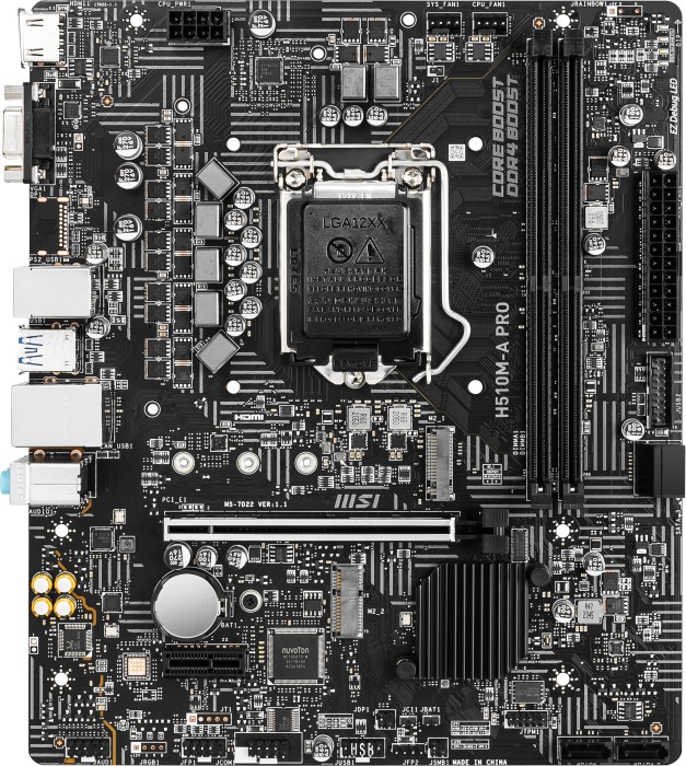 MSI H510M-A PRO - Motherboard - micro ATX - LGA1200-Sockel - H510 Chipsatz - USB 3.2 Gen 1 - Gigabit LAN - Onboard-Grafik (CPU erforderlich) MSI H510M-A PRO - Motherboard - micro ATX - LGA1200-Sockel - H510 Chipsatz - USB 3.2 Gen 1 - Gigabit LAN - Onboard-Grafik (CPU erforderlich)