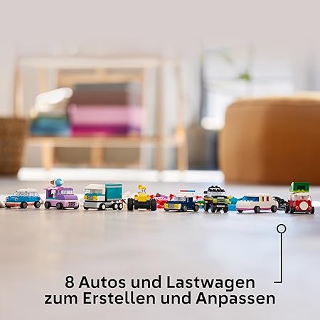LEGO Classic Kreative Fahrzeuge, Bausteine-Set für Bunte Modellautos inkl. LKW, Polizeiauto und Baufahrzeuge, Baubare Spielzeug-Autos für Kinder, Geschenk für Jungs und Mädchen ab 5 Jahren 11036