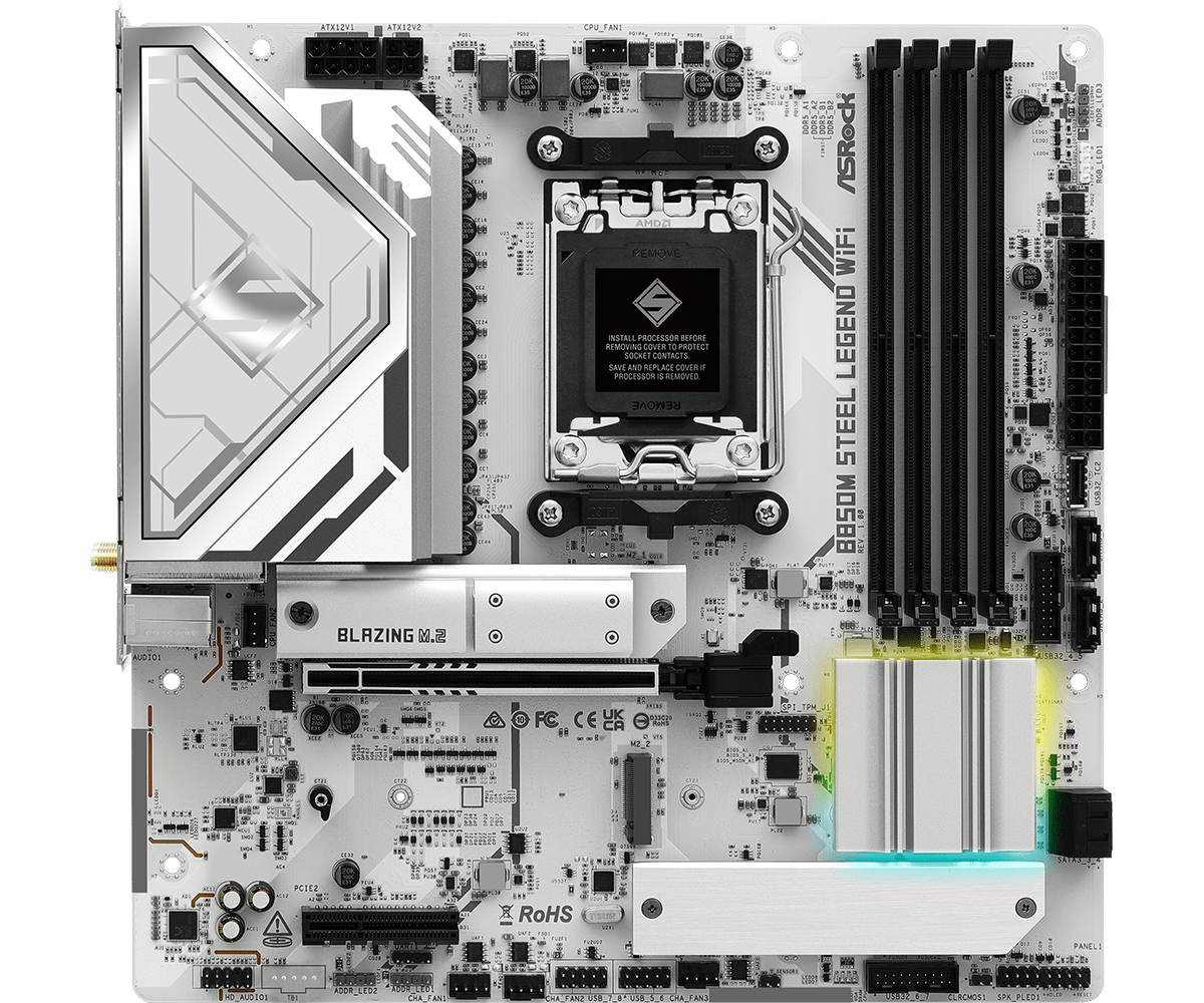 ASRock B850M Steel Legend WiFi AM5 mATX HDMI/DP DDR5 - AMD Sockel AM5 (Ryzen Zen4) - Micro/Mini/Flex-ATX
