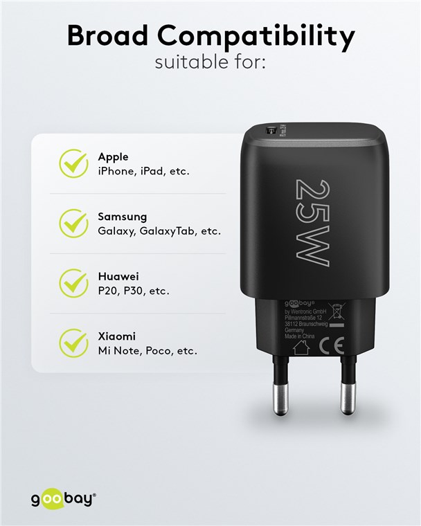 USB-C™ PD GaN Schnellladegerät (25 W) schwarz USB-C™ PD GaN Schnellladegerät (25 W) schwarz