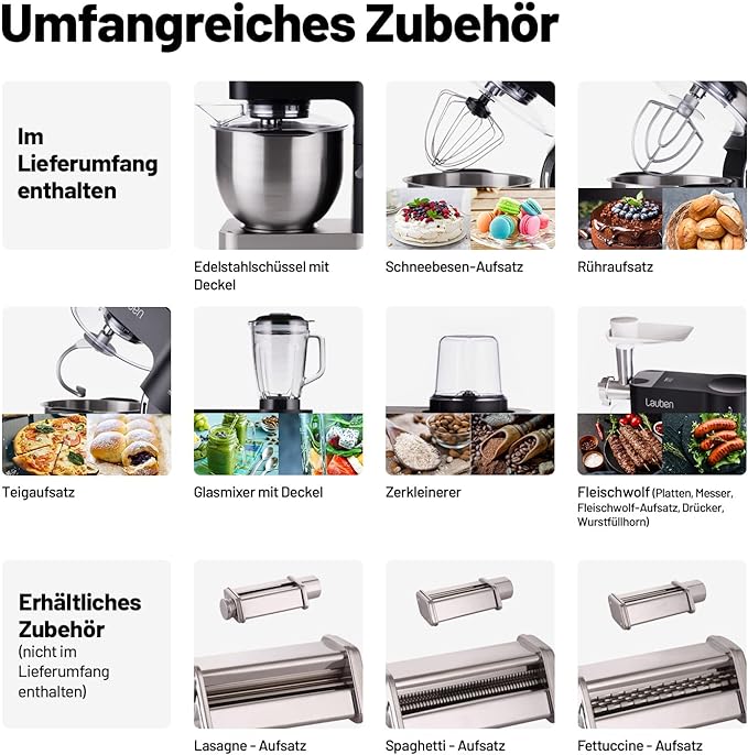 Lauben Küchenmaschine 5.5L 1200BC mit Zubehör schwarz retail Lauben Küchenmaschine 5.5L 1200BC mit Zubehör schwarz retail