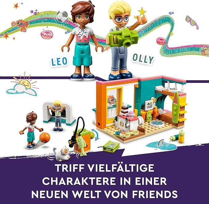 LEGO Friends Leos Zimmer Backen Spielset, Sammler Spielzeug für Mädchen sowie Jungen mit Olly Mini-Puppe und Kätzchen Churro, 2023 Serie Figuren, kleines Geschenk 41754