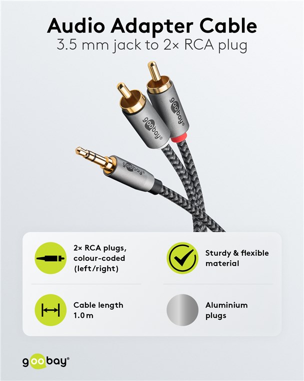 Audio Adapterkabel AUX, 3,5-mm-Klinke zu Stereo-Cinch-Stecker, 1 m Audio Adapterkabel AUX, 3,5-mm-Klinke zu Stereo-Cinch-Stecker, 1 m
