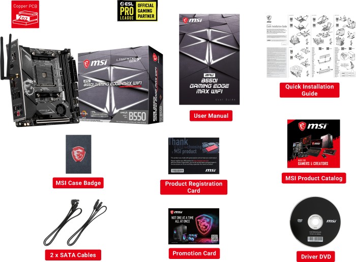 MSI MPG B550I GAMING EDGE MAX WIFI - Motherboard - Mini-ITX - Socket AM4 - AMD B550 Chipsatz - USB-C Gen2, USB-C Gen1, USB 3.2 Gen 1, USB 3.2 Gen 2 - 2.5 Gigabit LAN, Wi-Fi, Bluetooth - Onboard-Grafik (CPU erforderlich) MSI MPG B550I GAMING EDGE MAX WIFI - Motherboard - Mini-ITX - Socket AM4 - AMD B550 Chipsatz - USB-C Gen2, USB-C Gen1, USB 3.2 Gen 1, USB 3.2 Gen 2 - 2.5 Gigabit LAN, Wi-Fi, Bluetooth - Onboard-Grafik (CPU erforderlich)