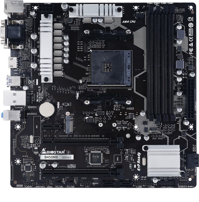 Biostar B450MX - AMD - Socket AM4 - AMD Athlon - AMD Ryzen 3 - 2nd Generation AMD Ryzen™ 3 - AMD Ryzen 5 - AMD Ryzen 7 - 3rd Generation... - DDR4-SDRAM - 128 GB - DIMM