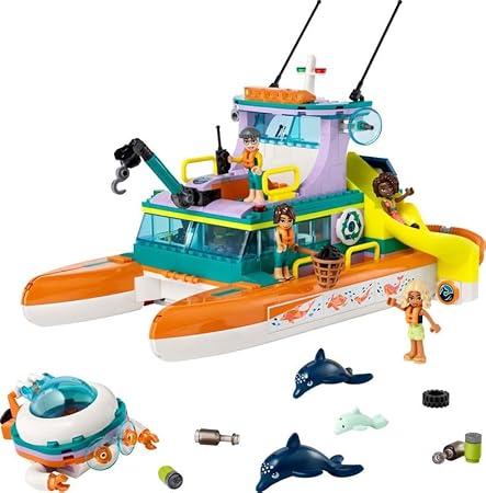 LEGO 41734 Friends Seerettungsboot Tierrettungs-Spielzeug Set mit Delfin-Tier-Figuren und U-Boot, Öko-Lernset, Spielzeug-Geschenk für Kinder, Mädchen und Jungen ab 7 Jahren