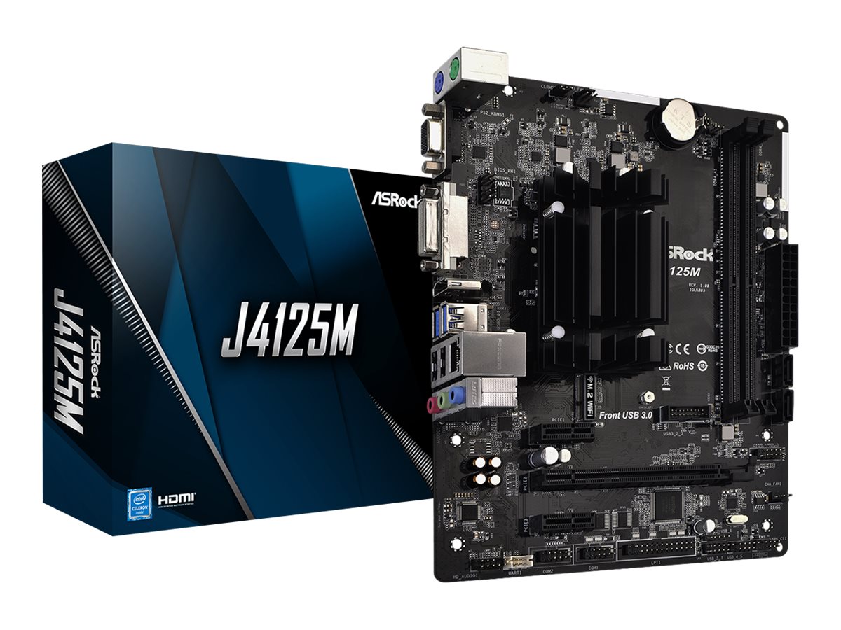 ASRock J4125M - Motherboard - micro ATX - Intel Celeron J4125 - USB 3.2 Gen 1 - Gigabit LAN - Onboard-Grafik - HD Audio (8-Kanal)