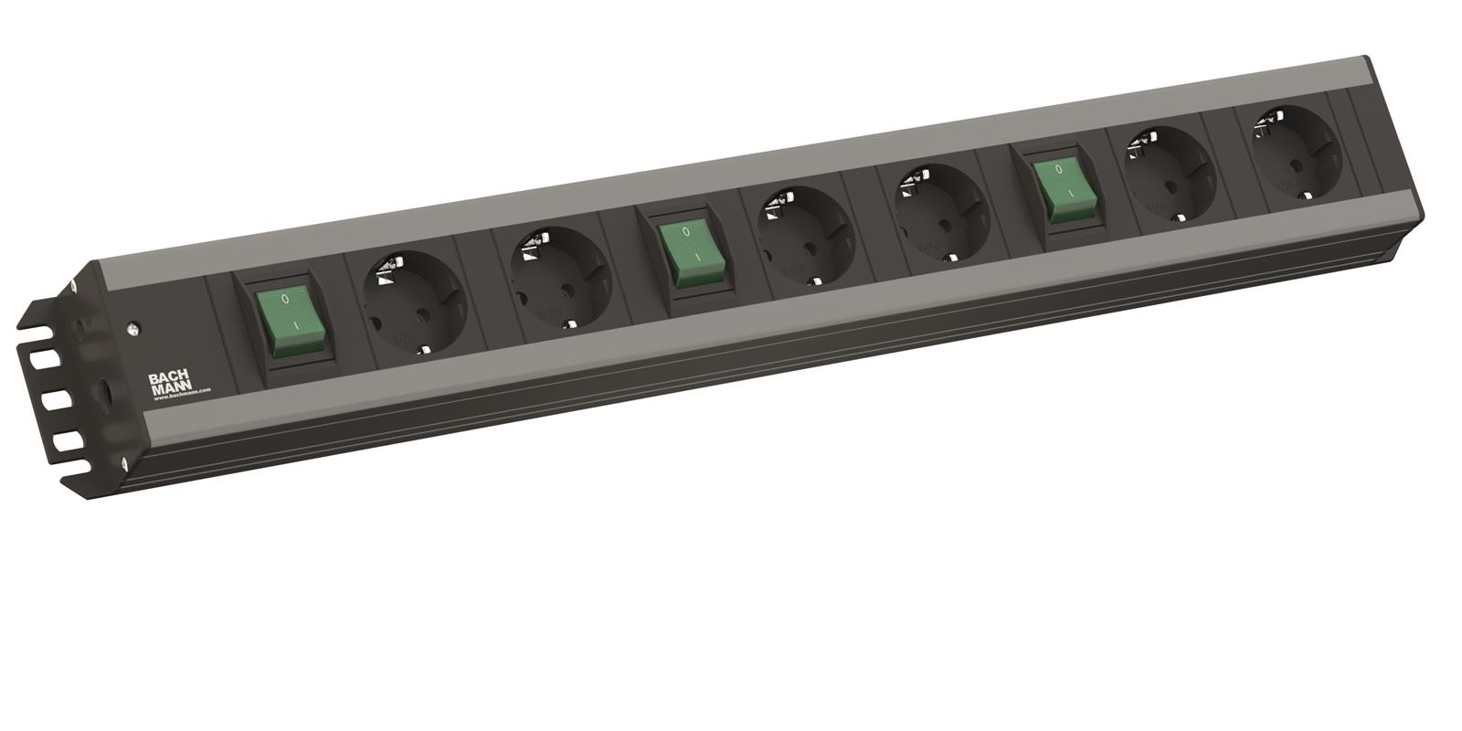 Bachmann Handwerkerleiste 6-fach 90°, schwarz 2,0m. mit 3x Schalter