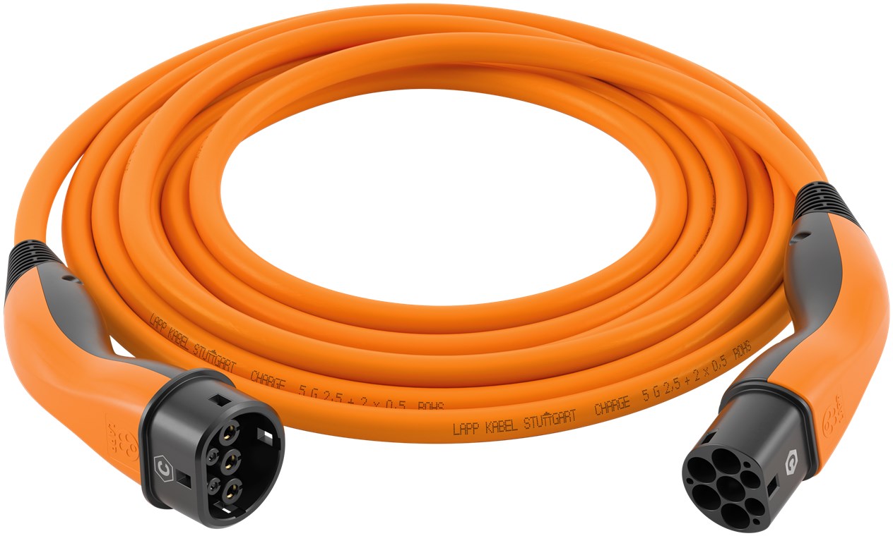 Ladekabel Typ 2, bis zu 7,4 kW, 5 m, orange Ladekabel Typ 2, bis zu 7,4 kW, 5 m, orange