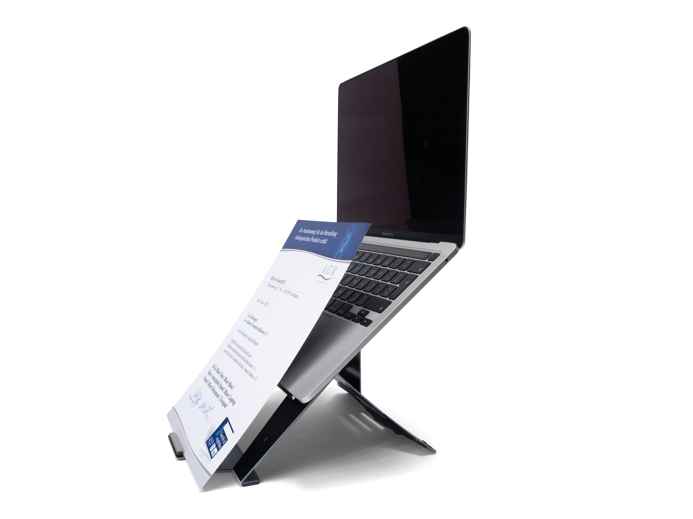 R-Go Tools Laptopständer R-Go Riser Document, ergonomisch, faltbar und einstellbar, mit Dokumentenhalter, AGR-zertifiziert, schwarz