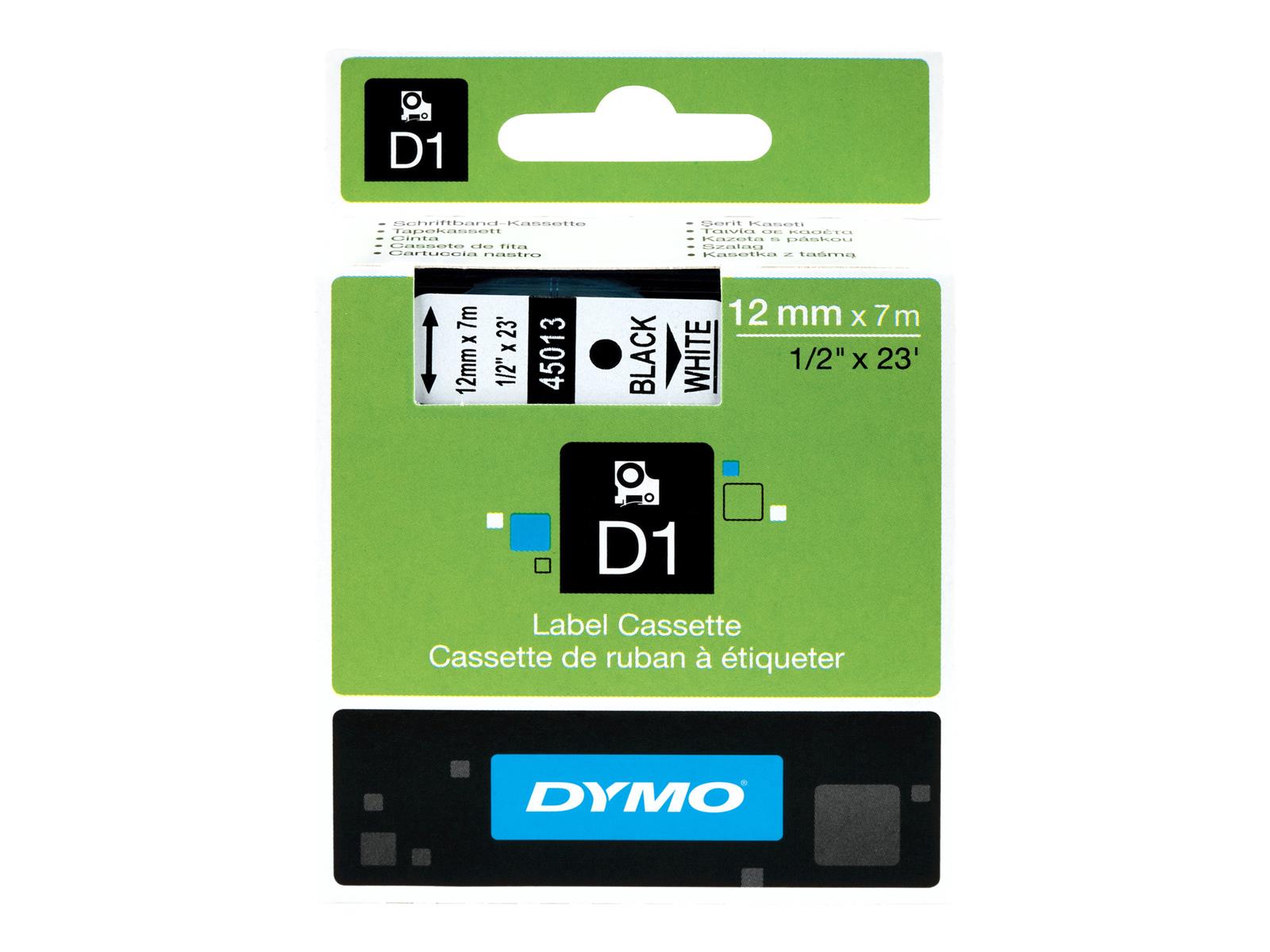 DYMO D1 - Standardetiketten - Weiß auf Schwarz - 12mm x 7m