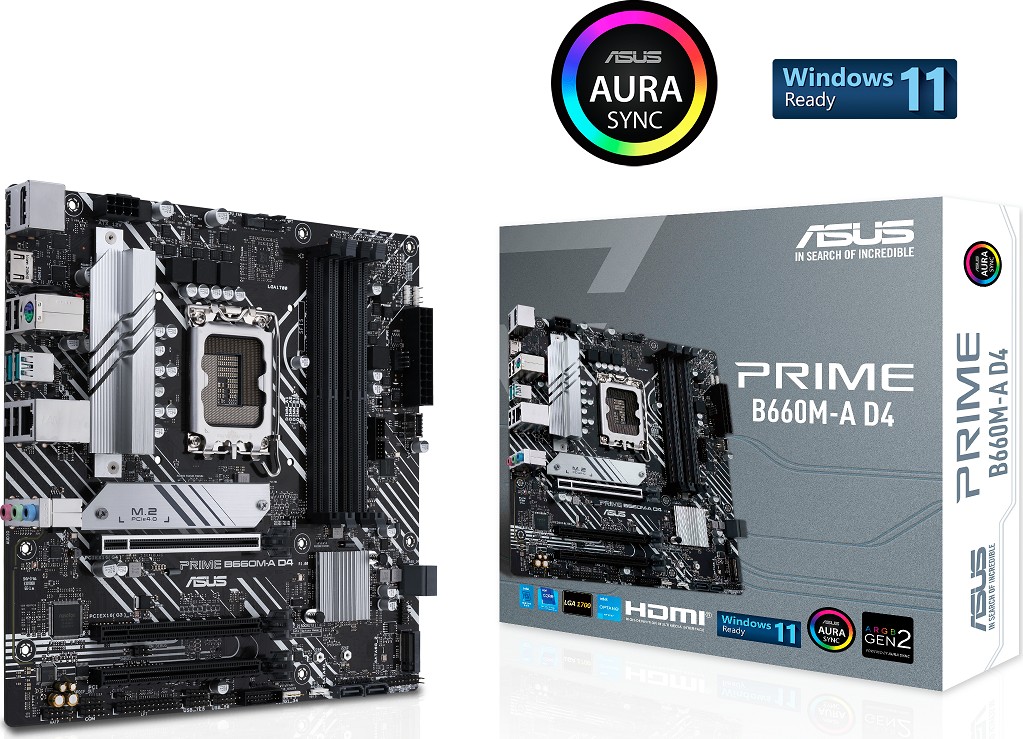 ASUS PRIME B660M-A D4 - Motherboard - micro ATX - LGA1700-Sockel - B660 Chipsatz - USB-C Gen1, USB 3.2 Gen 1, USB 3.2 Gen 2 - Gigabit LAN - Onboard-Grafik (CPU erforderlich)