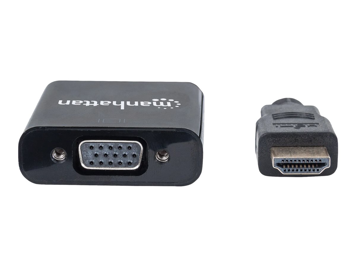 Manhattan HDMI to VGA Converter cable, 1080p, 30cm, Male to Female, Micro-USB Power Input Port for additional power if needed, Black, Three Year Warranty, Blister - Videoadapter - HD-15 (VGA)