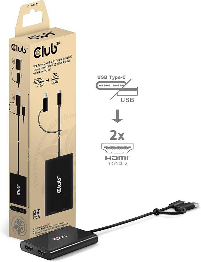 CLUB3D CSV-1475 Videosplitter USB Typ-C 2x HDMI