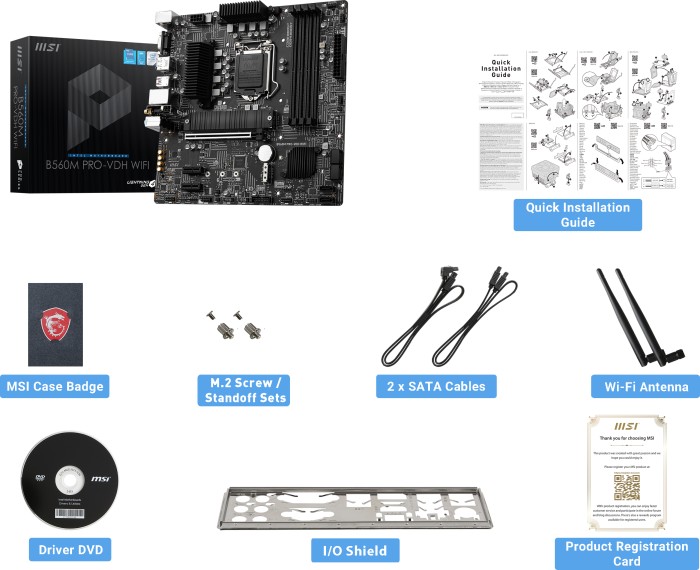 MSI B560M PRO-VDH WIFI - Motherboard - micro ATX - LGA1200-Sockel - B560 Chipsatz - USB 3.2 Gen 1, USB 3.2 Gen 2 - Bluetooth, 2.5 Gigabit LAN, Wi-Fi - Onboard-Grafik (CPU erforderlich)