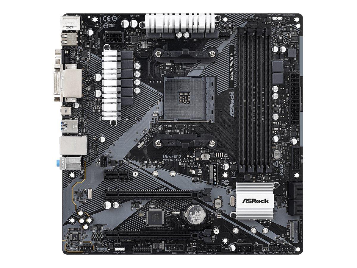 ASRock B450M Pro4-F R2.0 - Motherboard - micro ATX - Socket AM4 - AMD B450 Chipsatz - USB-C Gen1, USB 3.2 Gen 1 - Gigabit LAN - Onboard-Grafik (CPU erforderlich)