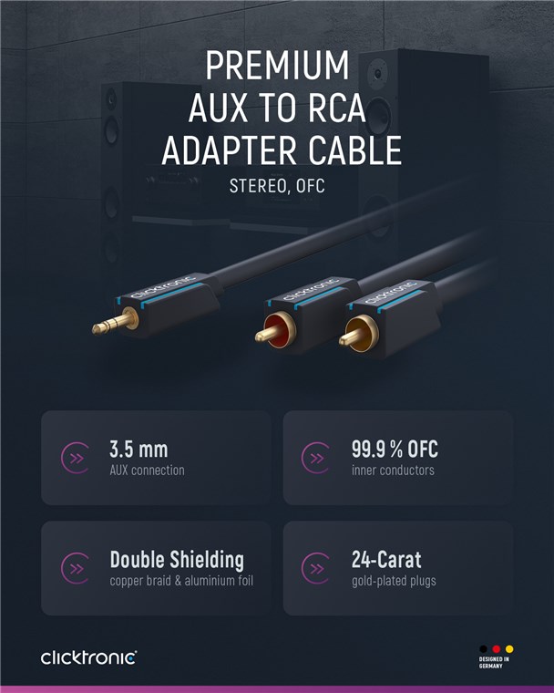 3,5-mm-AUX-auf-Cinch-Adapterkabel, stereo 3,5-mm-AUX-auf-Cinch-Adapterkabel, stereo