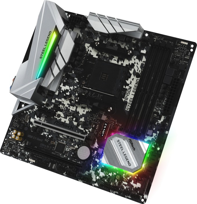 ASRock B450M Steel Legend - Motherboard - micro ATX - Socket AM4 - AMD B450 Chipsatz - USB 3.1 Gen 1, USB-C Gen2, USB 3.1 Gen 2 - Gigabit LAN - Onboard-Grafik (CPU erforderlich)
