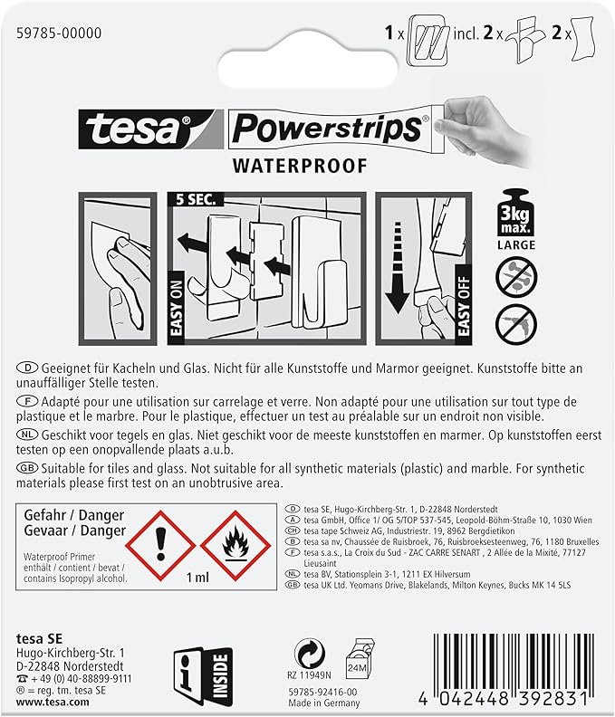 Tesa 59785-00000 - Drinnen - Handtuchhaken - Edelstahl - Weiß - Kunststoff - Edelstahl - Klebestreifen - 3 kg