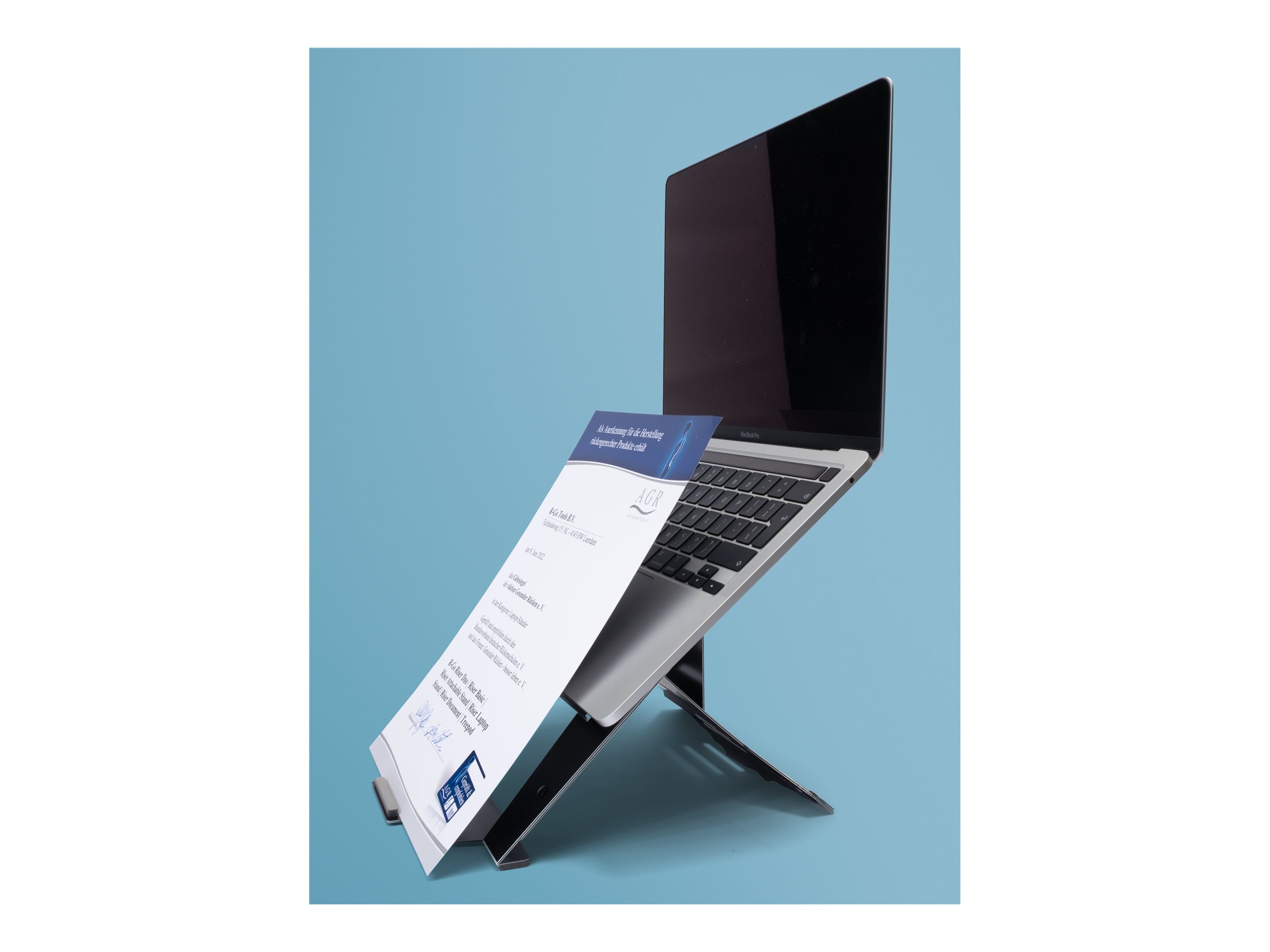 R-Go Tools Laptopständer R-Go Riser Document, ergonomisch, faltbar und einstellbar, mit Dokumentenhalter, AGR-zertifiziert, schwarz