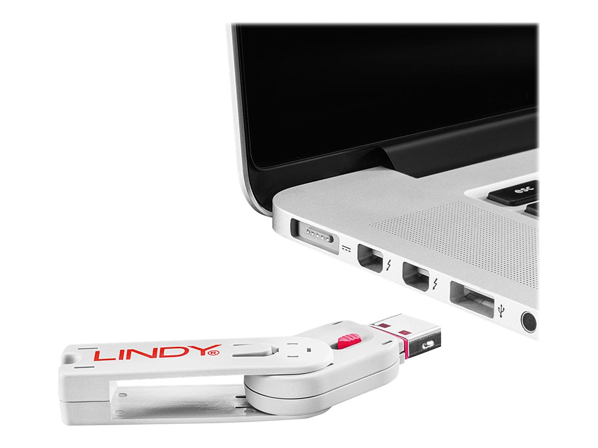 Lindy 40450 Schnittstellenblockierung Schnittstellenblockierung + Schlüssel USB Typ-A Pink Acrylnitril-Butadien-Styrol (ABS) 5 Stück(e)