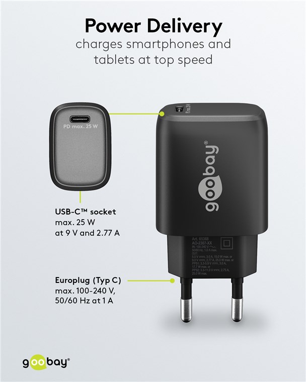 USB-C™ PD GaN Schnellladegerät (25 W) schwarz USB-C™ PD GaN Schnellladegerät (25 W) schwarz