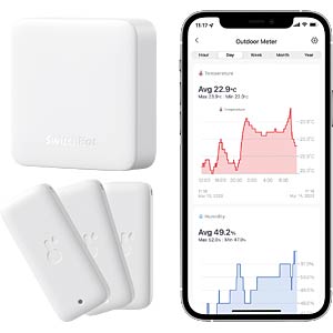 SwitchBot Smart Bundle - 3er Pack Thermo-Hygrometer und Hub Mini - Innen und Außen - weiß