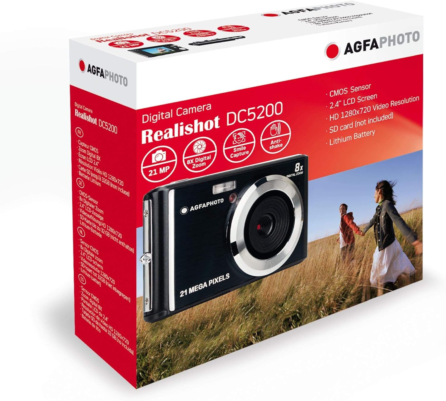 AGFA Photo Realishot DC5200 - Kompaktes Digitalkamera, 21MP, 2,4” LCD-Bildschirm, 8X Digitalzoom, HD 720p Video, Lithiumbatterie, SD-Karten, Szenenmodi - Schwarz AGFA Photo Realishot DC5200 - Kompaktes Digitalkamera, 21MP, 2,4” LCD-Bildschirm, 8X Digitalzoom, HD 720p Video, Lithiumbatterie, SD-Karten, Szenenmodi - Blau