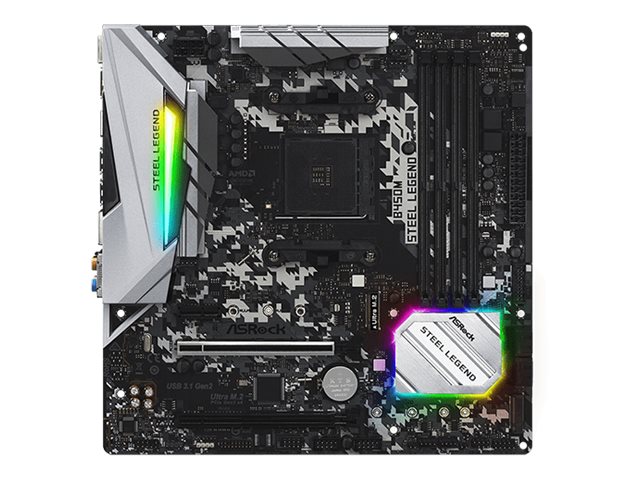 ASRock B450M Steel Legend - Motherboard - micro ATX - Socket AM4 - AMD B450 Chipsatz - USB 3.1 Gen 1, USB-C Gen2, USB 3.1 Gen 2 - Gigabit LAN - Onboard-Grafik (CPU erforderlich)