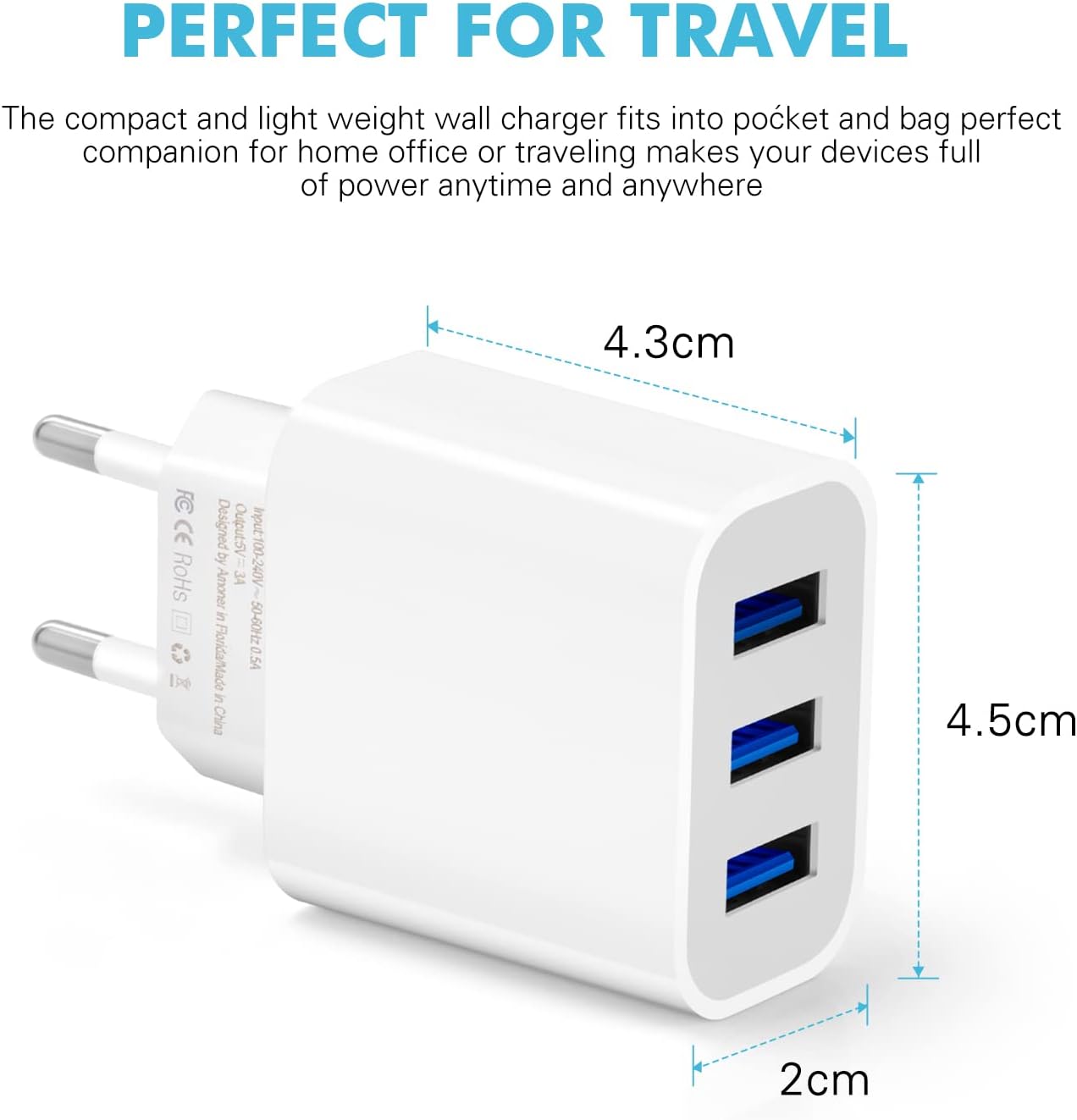 Sundix USB Ladegerät Mehrfach 15W USB Stecker 2 Stücke 3-Port 3A Ladeadapter USB Netzteil für iPhone 14/13/12/11/ X/8 und Weitere USB-Anschluss Geräte