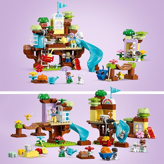 LEGO 10993 DUPLO 3-in-1 Baumhaus Spielzeug für Kleinkinder ab 3 Jahren, Mädchen und Jungen mit 4 Figuren, Tieren, Konstruktionsspielzeug mit Bausteinen und Einer Rutsche, Lernspielzeug