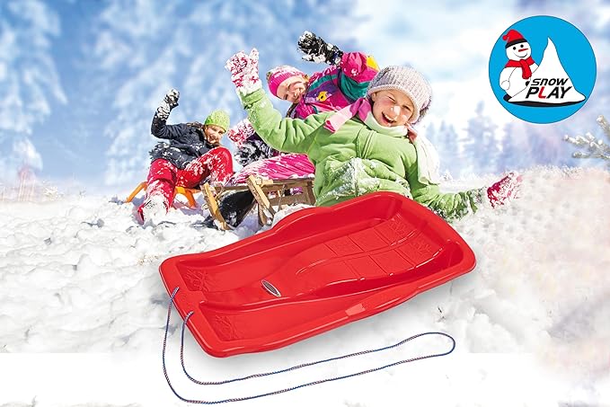 JAMARA 461125 Snow Play Bob Karol 80cm-Schlagzäher Kunststoff, Seil zum Ziehen, Leichtgewicht, unter 1 kg, Aerodynamische Bauweise, rot