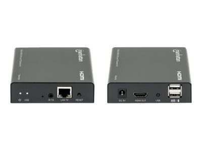 Manhattan 1080p HDMI KVM over IP Extender Kit, HDMI Extender by Single Cat5e/6 up to 120m, with IR and KVM, Black, Three Year Warranty, Retail Box