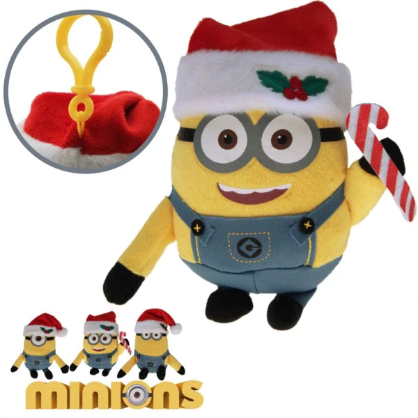 MINIONS - Plüschfiguren Weihnachtsminion X-mas 12-16 cm mit Schlüsselclip