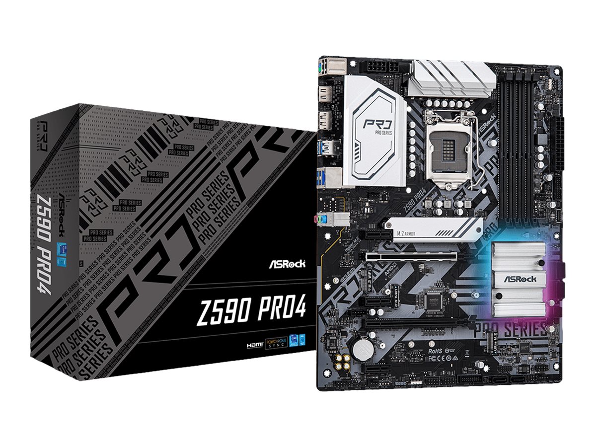 ASRock Z590 Pro4 - Motherboard - ATX - LGA1200-Sockel - Z590 Chipsatz - USB 3.2 Gen 1, USB 3.2 Gen 2, USB-C Gen 2x2 - 2.5 Gigabit LAN - Onboard-Grafik (CPU erforderlich) ASRock Z590 Pro4 - Motherboard - ATX - LGA1200-Sockel - Z590 Chipsatz - USB 3.2 Gen 1, USB 3.2 Gen 2, USB-C Gen 2x2 - 2.5 Gigabit LAN - Onboard-Grafik (CPU erforderlich)