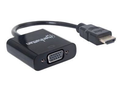 Manhattan HDMI to VGA Converter cable, 1080p, 30cm, Male to Female, Micro-USB Power Input Port for additional power if needed, Black, Three Year Warranty, Blister - Videoadapter - HD-15 (VGA)