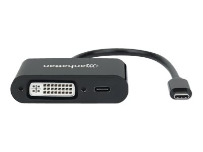 Manhattan USB-C to DVI-I and USB-C (inc Power Delivery), 1080p@60Hz, 19.5cm, Black, Power Delivery to USB-C (60W)