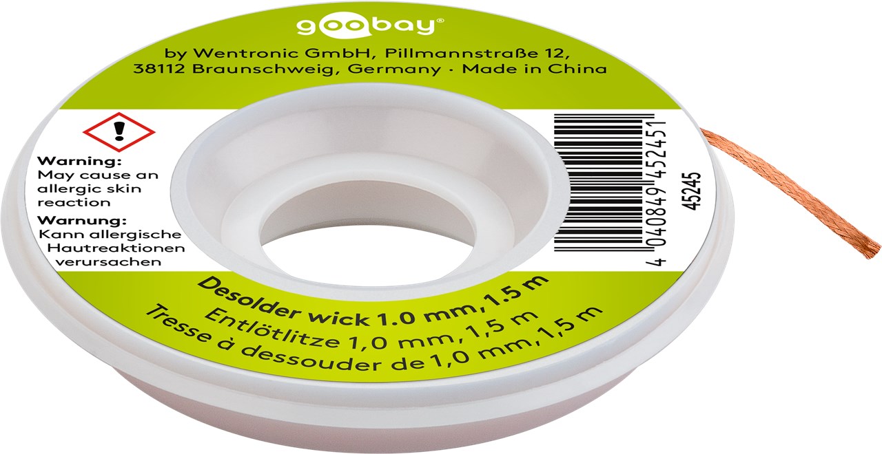Entlötlitze 1 mm zur Entfernung von Lötzinn an Lötstellen 1,5 m