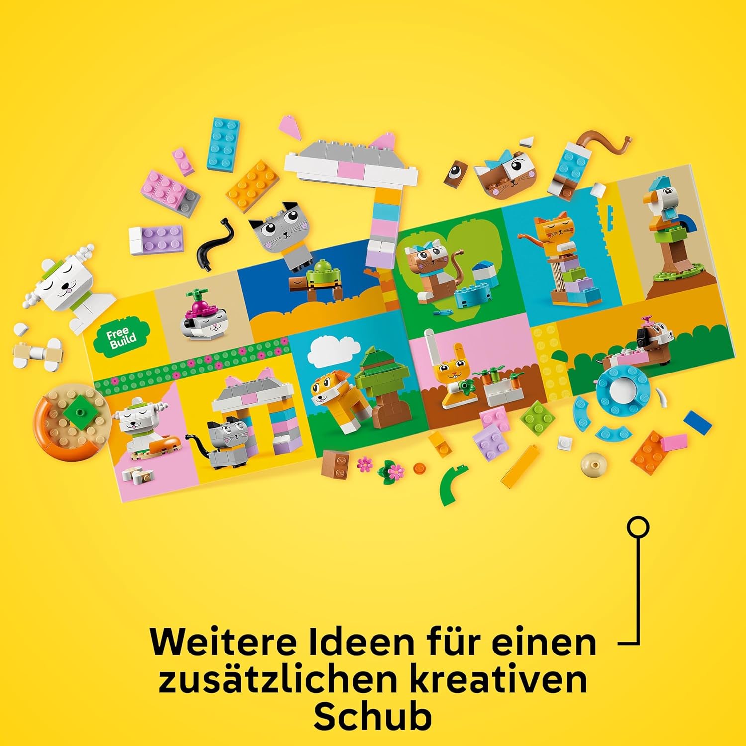 LEGO Classic Kreative Tiere, Box mit bunten Steinen, Baue Spielzeug-Tierfiguren aus Bausteinen wie Hund, Katze, Hase, Hamster und Vogel, Konstruktionsspielzeug für Jungs und Mädchen ab 5 Jahren 11034