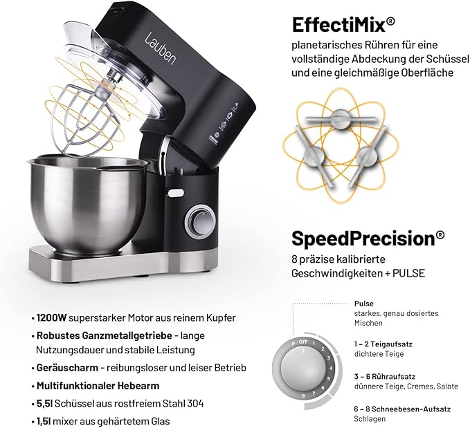 Lauben Küchenmaschine 5.5L 1200BC mit Zubehör schwarz retail Lauben Küchenmaschine 5.5L 1200BC mit Zubehör schwarz retail