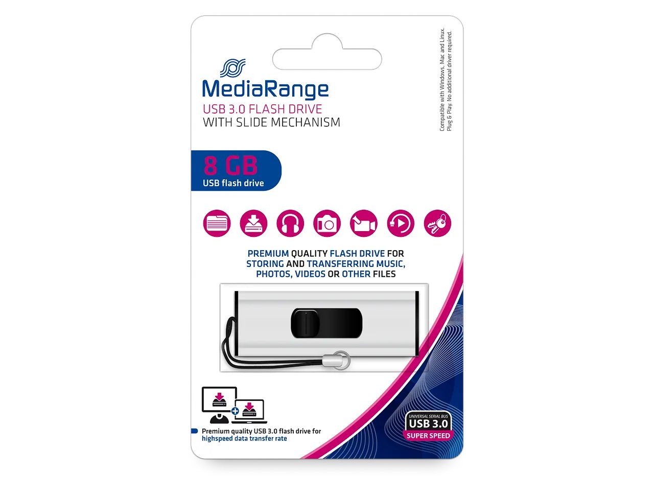 MediaRange MR914 USB-Stick 8 GB USB Typ-A 3.2 Gen 1 (3.1 Gen 1) Schwarz, Silber