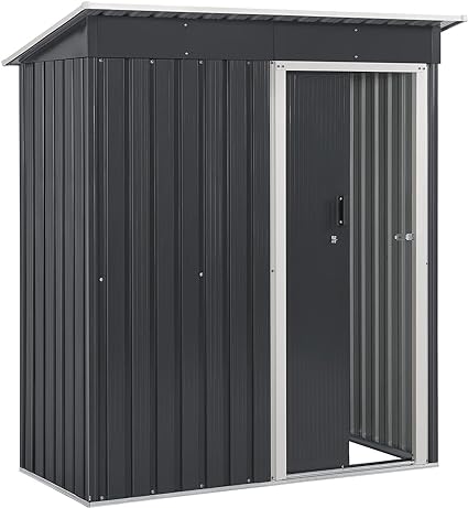 Juskys Metall Gerätehaus S mit 1 m², Pultdach, Schiebetür & Fundamentrahmen - 161 x 86 x 181 cm Geräteschuppen Gartenhaus Schuppen klein - Anthrazit