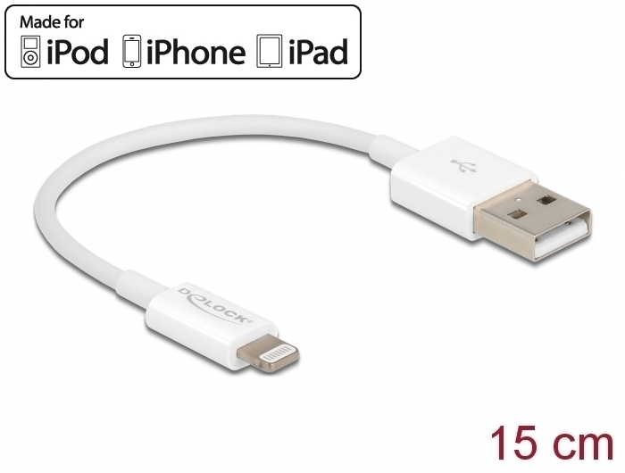 Delock USB Daten- und Ladekabel für iPhone™, iPad™, iPod™ weiß 15 cm