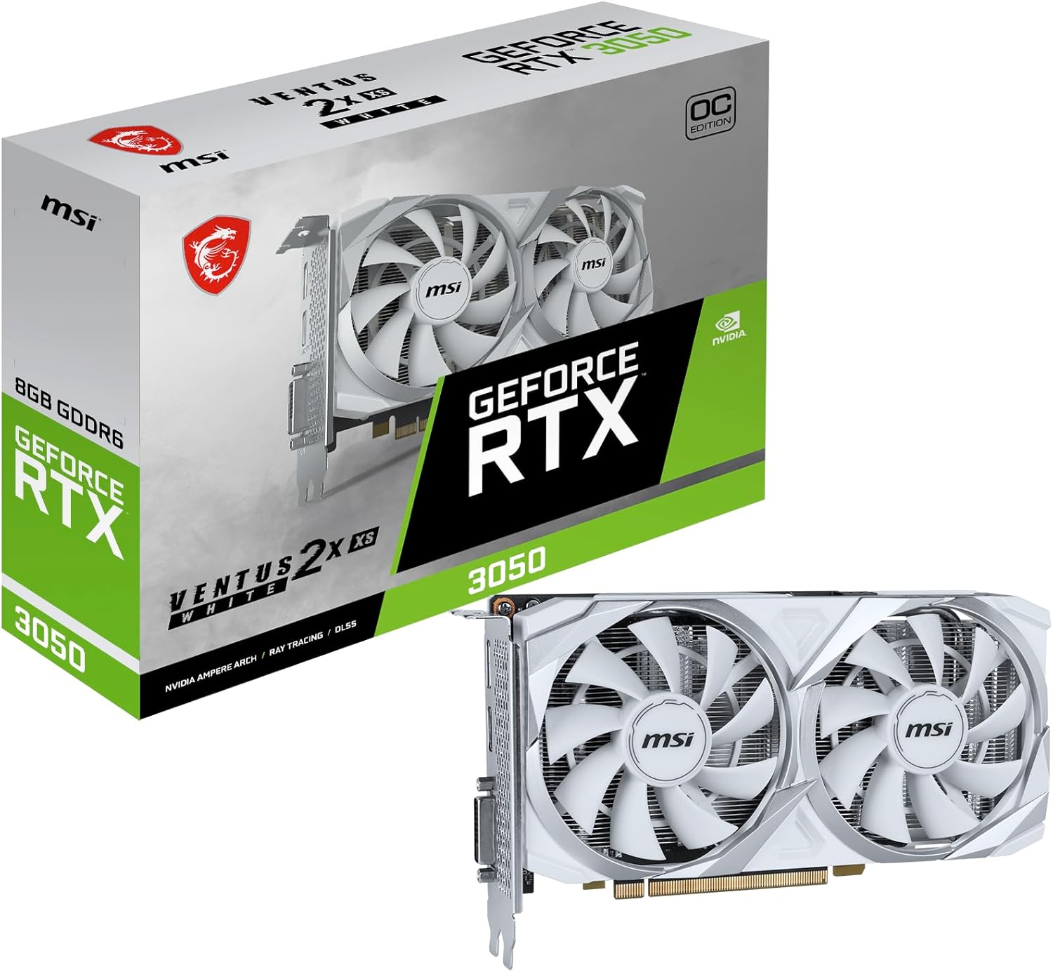 MSI GeForce RTX 3050 Ventus 2X XS WHITE 8G OC (1x DisplayPort, 1x HDMI 2.1, 1x DVI-D) - 8.192 MB