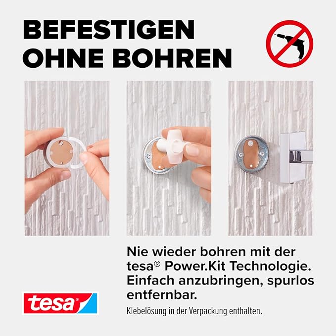 tesa Deluxxe Handtuchhalter 2-Arme inkl. Klebelösung silb
