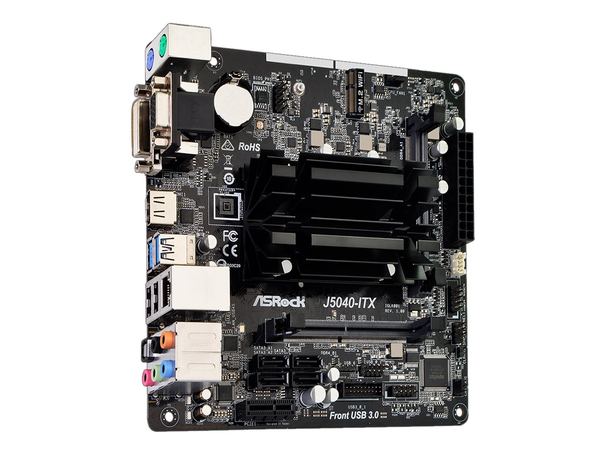 ASRock J5040-ITX - Motherboard - Mini-ITX - Intel Pentium Silver J5040 - USB 3.2 Gen 1 - Gigabit LAN - Onboard-Grafik - HD Audio (8-Kanal)