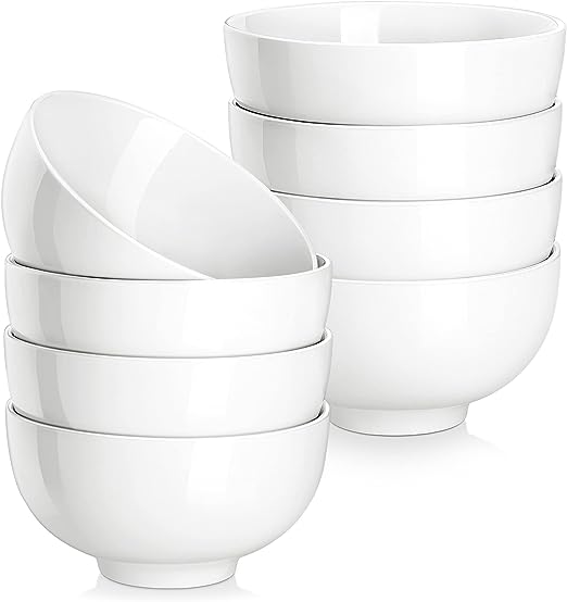 MALACASA, Serie Regular, 8-teilig Porzellan Cremeweiß Müslischalen Set, 300ml Reisschale Suppenschüssel Bowl Schüssel, Snackschale Dessertschale für Salat, Suppen, Ramen, Obst usw. 11,4x11,4x5,8cm