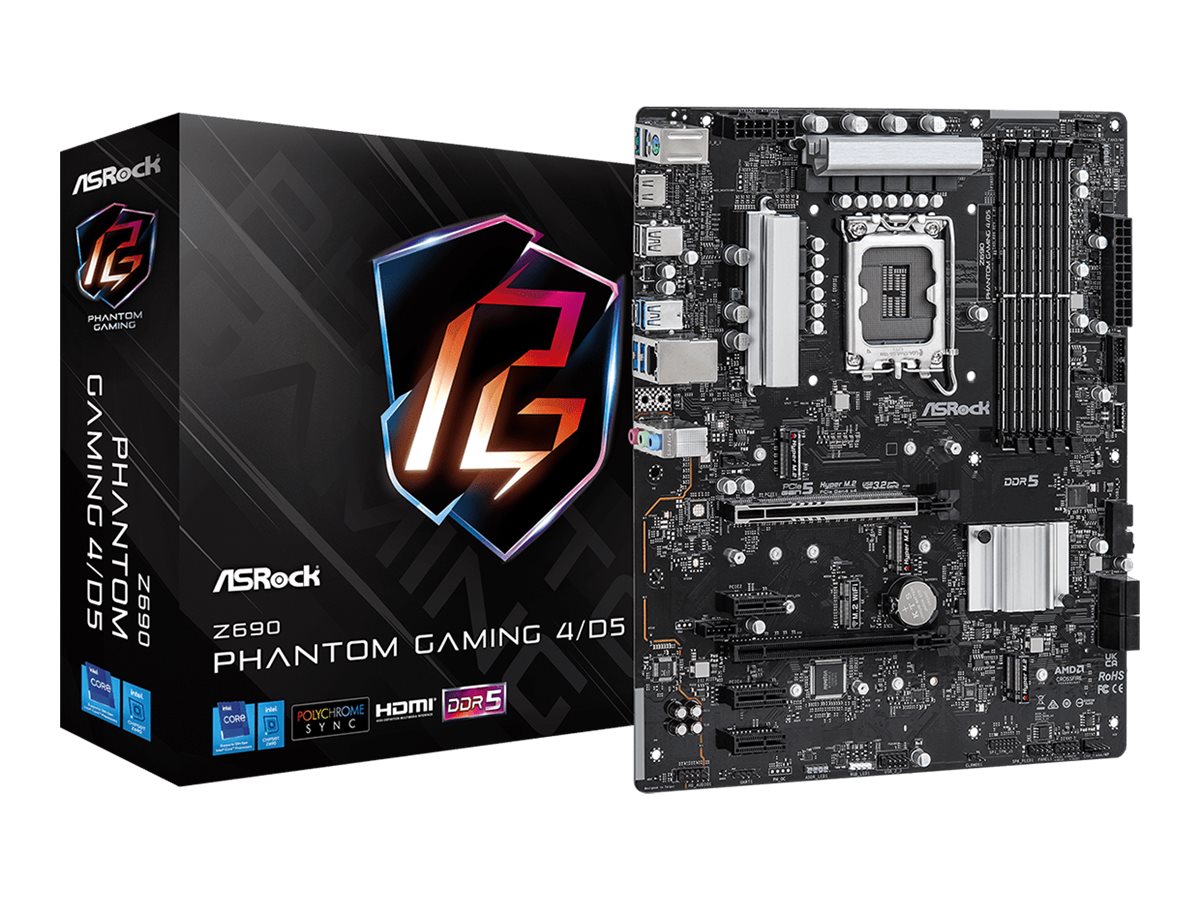 ASRock Z690 Phantom Gaming 4/D5 - Motherboard - ATX - LGA1700-Sockel - Z690 Chipsatz - USB-C Gen2, USB 3.2 Gen 1, USB 3.2 Gen 2, USB-C Gen 2x2 - Gigabit LAN - Onboard-Grafik (CPU erforderlich)
