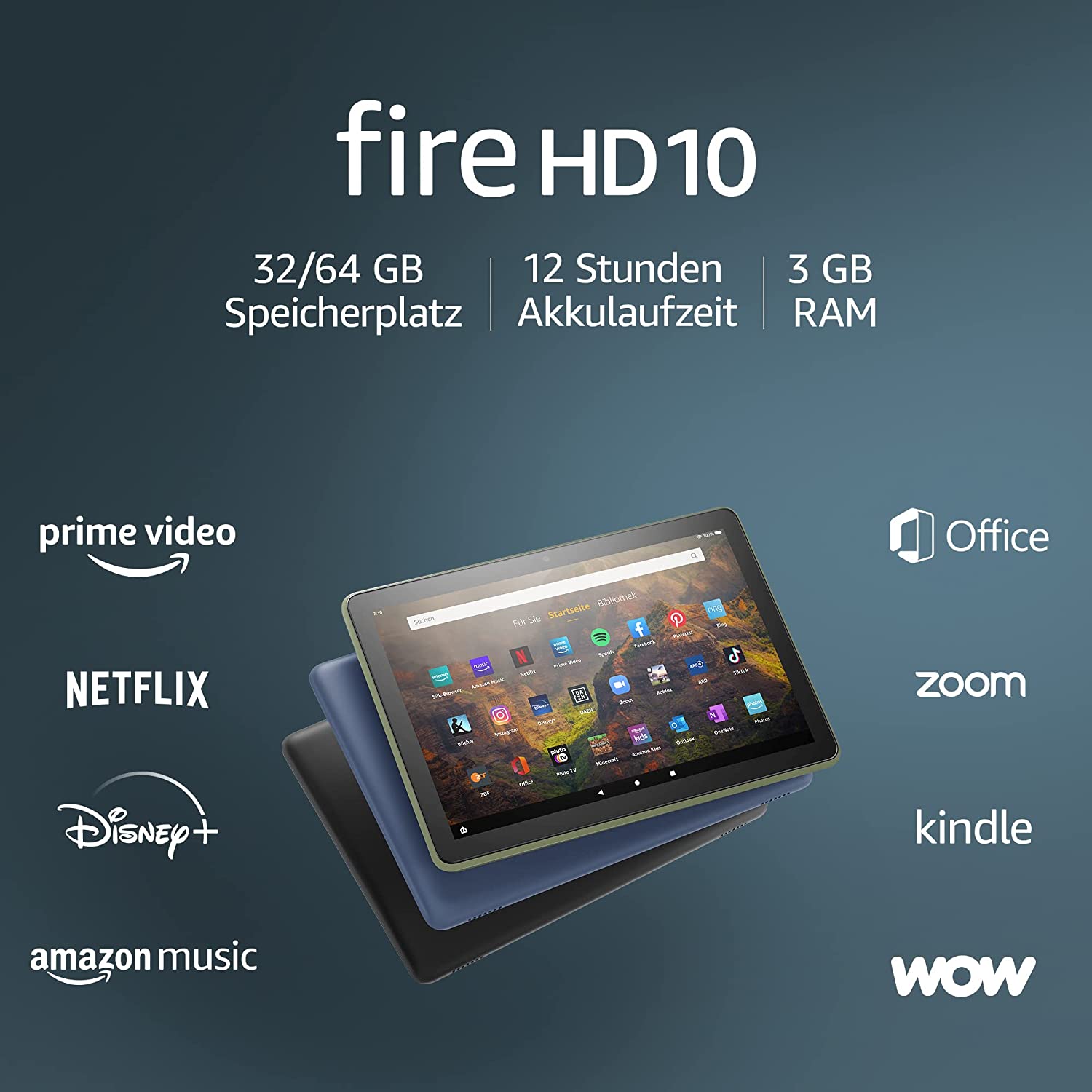 Amazon Fire HD 10-Tablet | 25,6 cm (10,1 Zoll) großes Full-HD-Display (1080p), 32 GB, olivgrün – mit Werbung